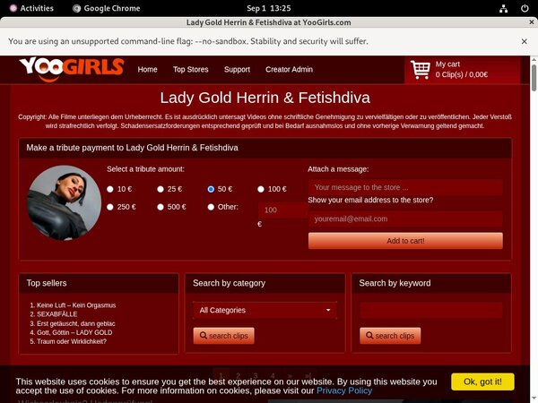 Free Lady Gold Fetishdiva Passes
